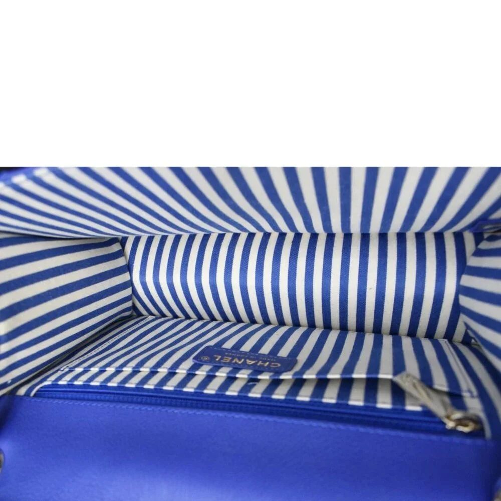 Chanel Coco Envelope Flap Quilted Chevron Leather Crossbody Bag Blue - Picture 11 of 13